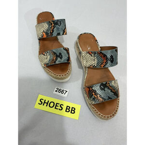 Womans Sarto Cappy Size 8 M Blue Orange Snake Print Strappy Slip On Wedge Sandal